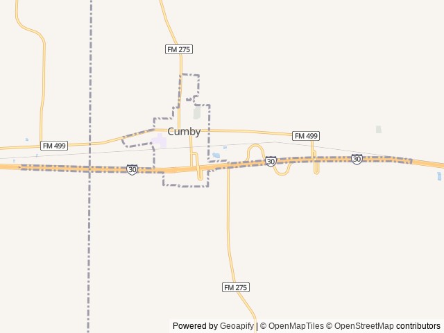 Map of Cumby RV Park location at Cumby, TX, United States