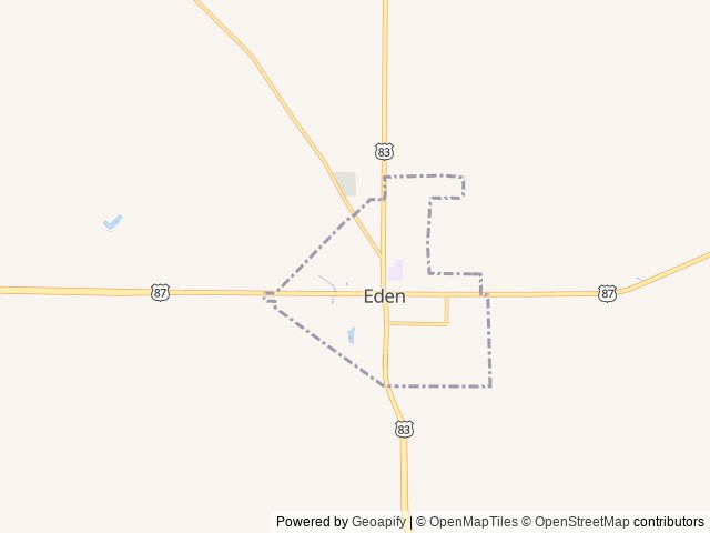 Map of Eden Valley RV Park location at Eden, TX, United States