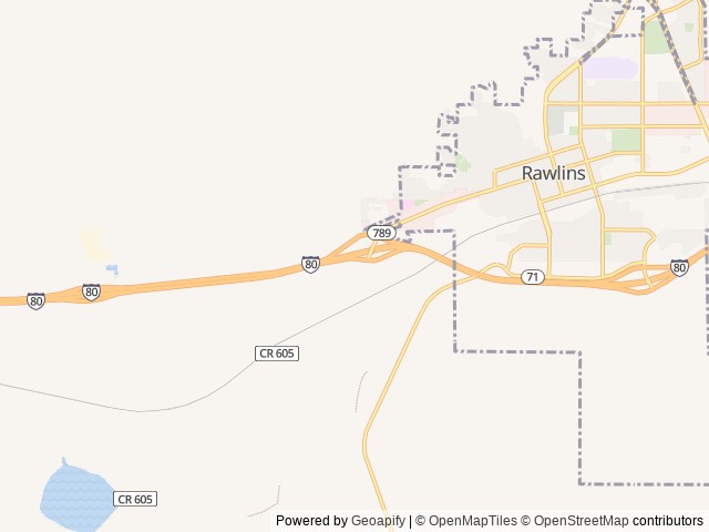 Map of Red Desert Rose RV Campground location at Rawlins, WY, United States