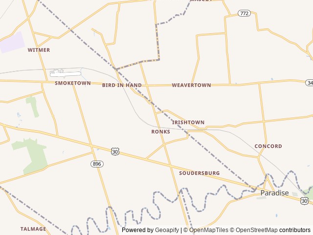 Map of Flory's Cottages & Camping location at Pennsylvania 17572, PA, United States