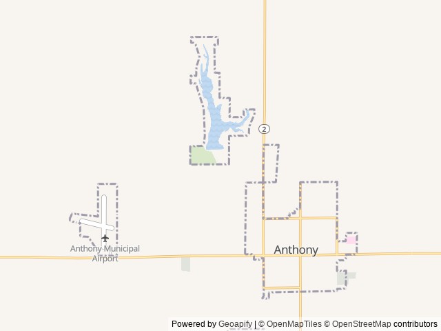 Map of Anthony Lake Campground location at Anthony, KS, United States