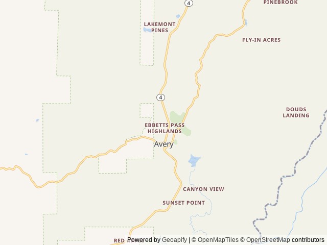 Map of Tanwood Mobile Home Community location at Avery, CA, United States