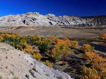 Green River Campground with Split Mountain in background.