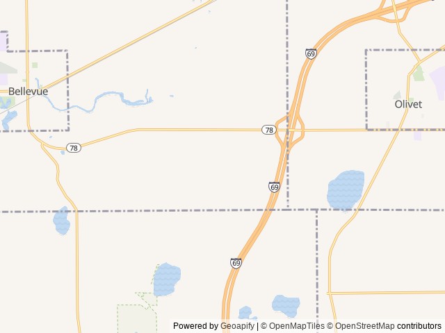 Map of Bellevue Campground location at Bellevue, MI, United States
