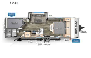 Two entry doors and separate sleeping quarters.