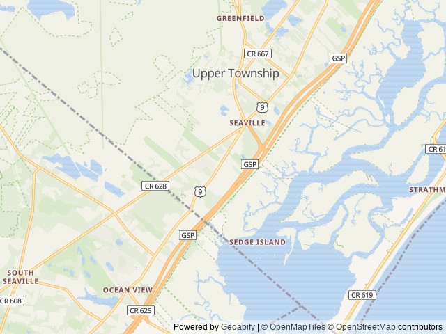 Map of Red Oak Shores Campground location at Upper Township, NJ, United States