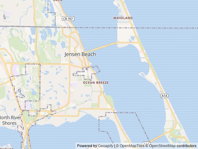 Map of Ocean Breeze RV Resort (Age Restricted 55+) location at Jensen Beach, FL, United States