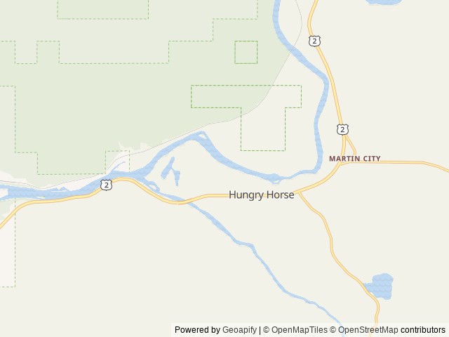 Map of Beargrass Lodging and RV Resort location at Hungry Horse, MT, United States