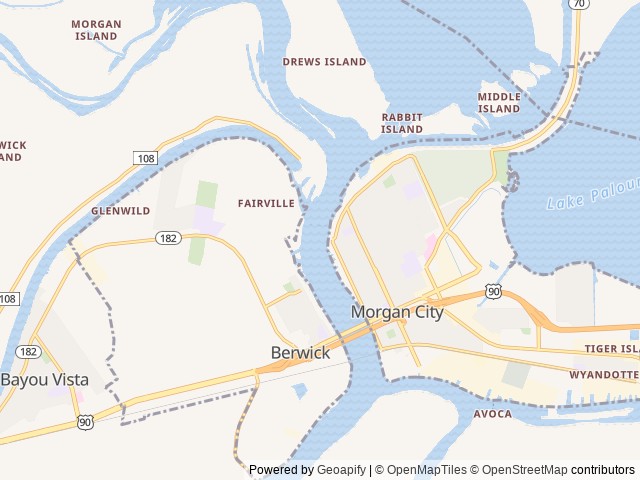 Map of Cajun Country RV Park location at Morgan City, LA, United States