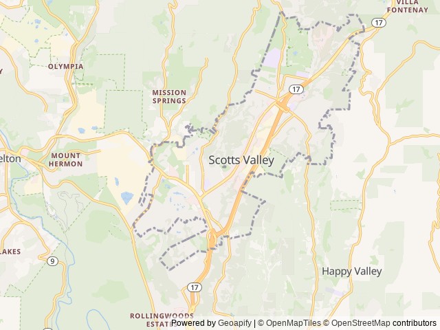 Map of Santa Cruz Ranch RV Resort location at Scotts Valley, CA, United States