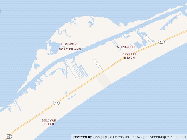 Map of Beachside RV Park location at Crystal Beach, TX, United States