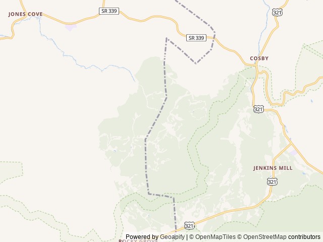 Map of Honeysuckle Springs location at Cosby, TN, United States