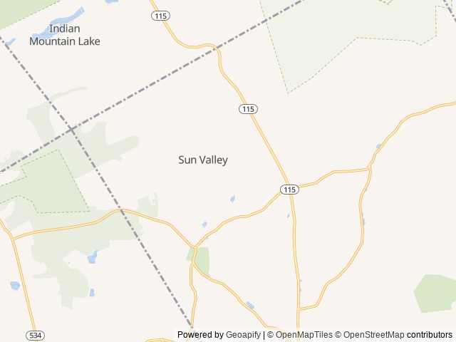 Map of Sun Valley RV Campground location at Sun Valley, PA, United States
