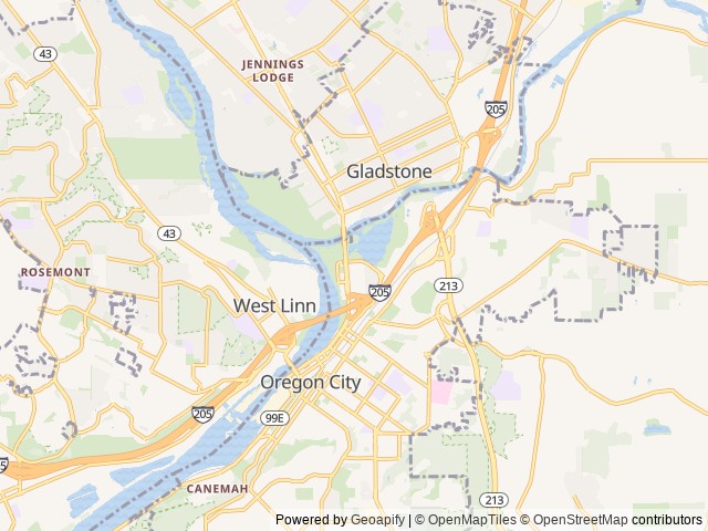 Map of Clackamette RV Park location at Oregon City, OR, United States
