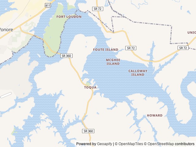 Map of Toqua RV Campground location at Vonore, TN, United States
