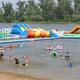 Inflatable aqua park and water park on the lake