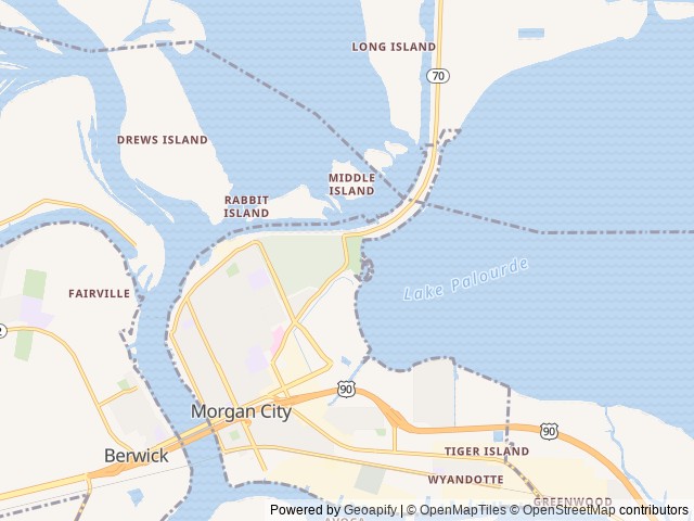 Map of Lake End Park location at Morgan City, LA, United States