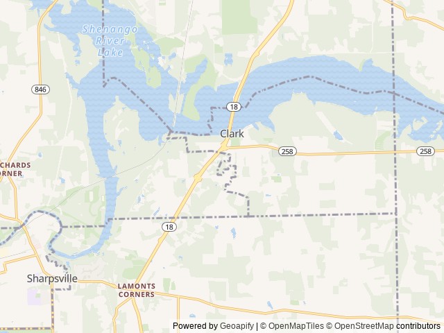 Map of Shenango Lake Clark Picnic Shelter location at Hermitage, PA, United States