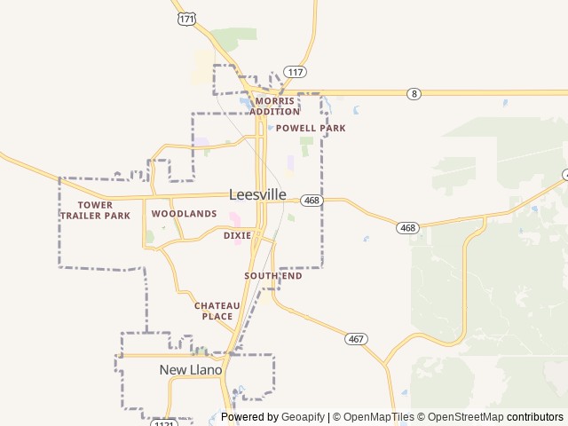 Map of Vernon Parish location at Leesville, LA, United States