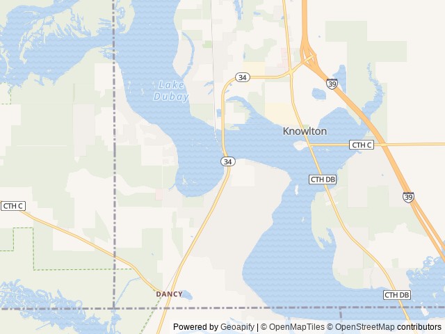 Map of Lake Du Bay Shores Campground location at Mosinee, WI, United States