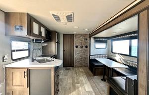 Fully furnished travel trailer for a small family.