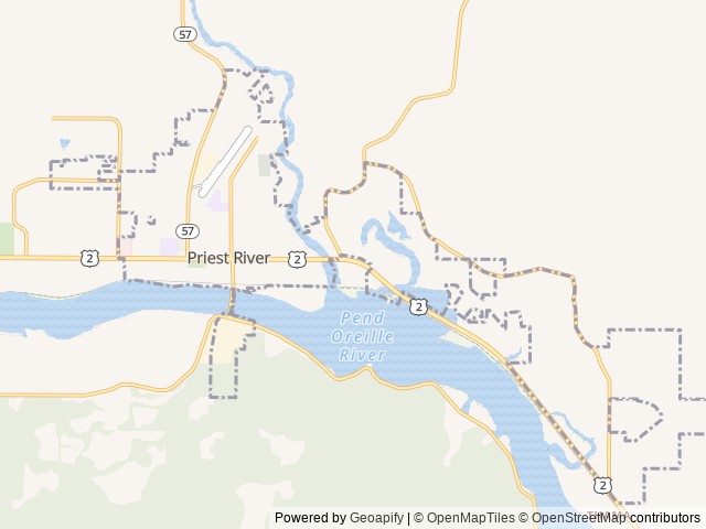 Map of Priest River location at Oldtown, ID, United States