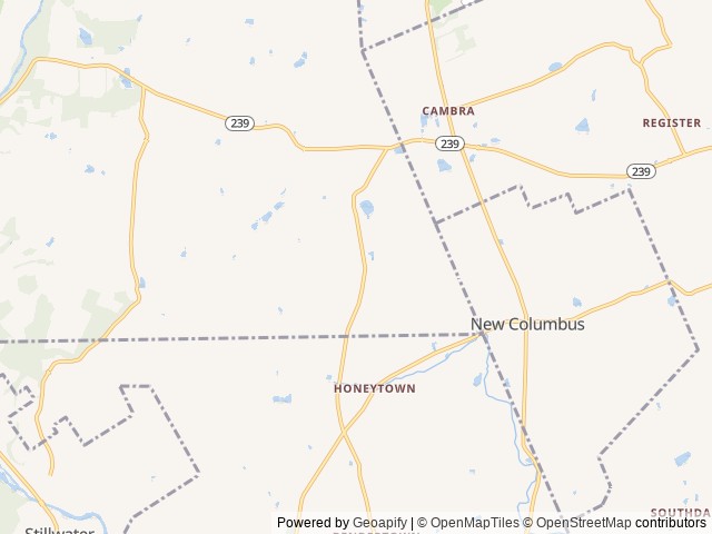 Map of Whispering Pines Camping Estates location at Pennsylvania 17878, PA, United States