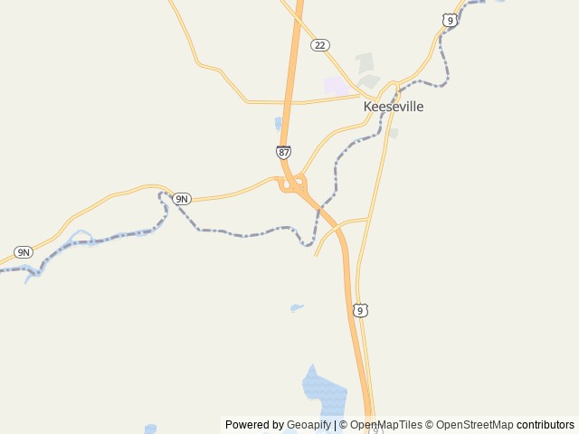 Map of Ausable River Campground location at Keeseville, NY, United States