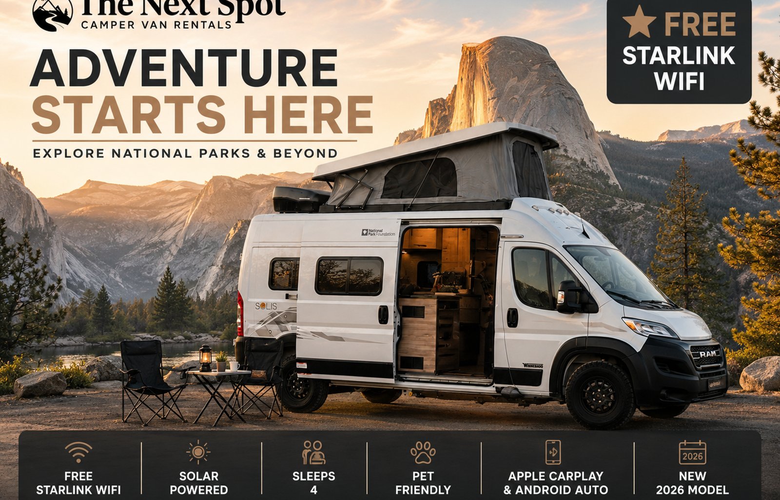 FREE Starlink • 2026 Solis • Sleeps 4 • Solar Van