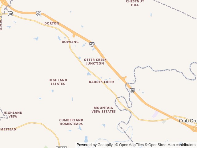 Map of Crossville / I-40 KOA Holiday location at Crossville, TN, United States