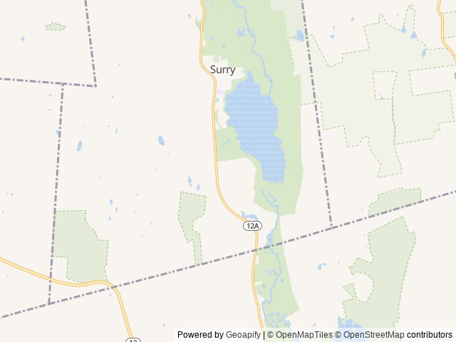 Map of Surry Mountain Lake Beach location at Keene, NH, United States