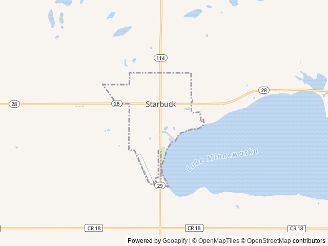 Map of Beachside RV Park location at Starbuck, MN, United States