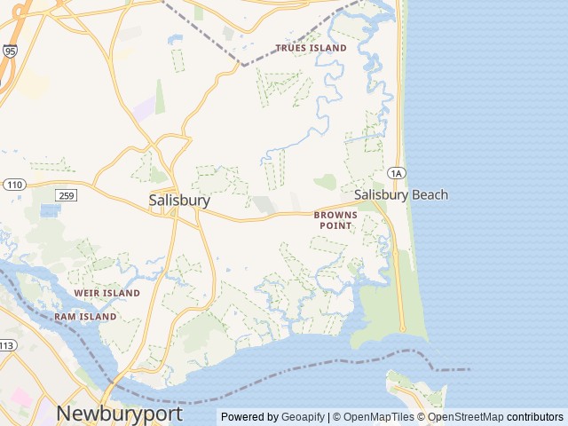 Map of Beach Rose RV Park location at Salisbury, MA, United States