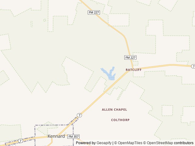 Map of Ratcliff Lake Recreation Area location at Kennard, TX, United States