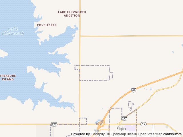 Map for Oklahoma Sunny Days and Starry Nights near Elgin, OK