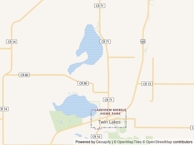 Map of Hickory Hills Campground location at Albert Lea, MN, United States