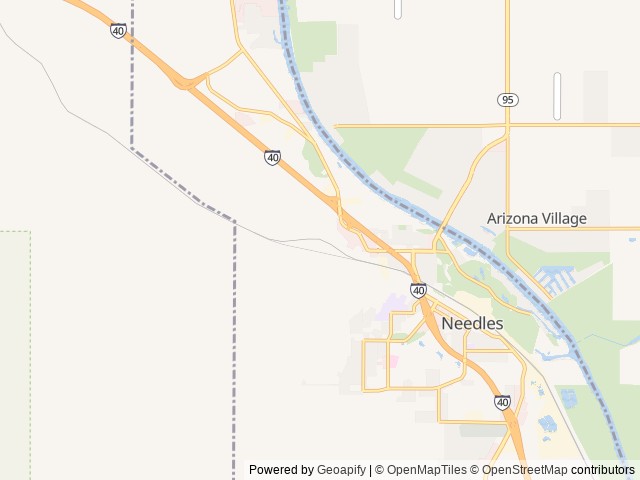 Map of Fenders RV Resort location at Needles, CA, United States