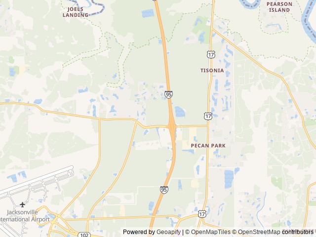 Map of Pecan Park location at Jacksonville, FL, United States