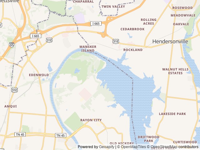 Map of Old Hickory Beach location at Old Hickory, TN, United States