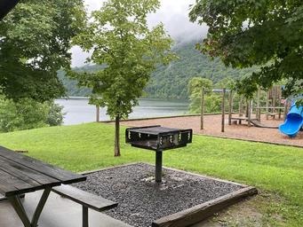 Lake & Playground View of Tatman Picnic Shelter
