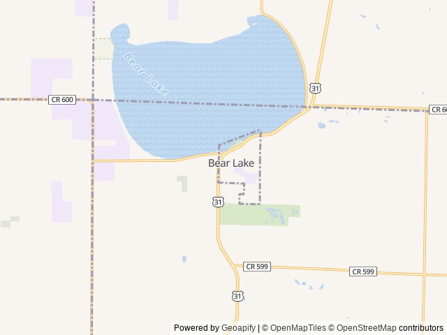 Map of Hopkins Park Campground location at Bear Lake, MI, United States