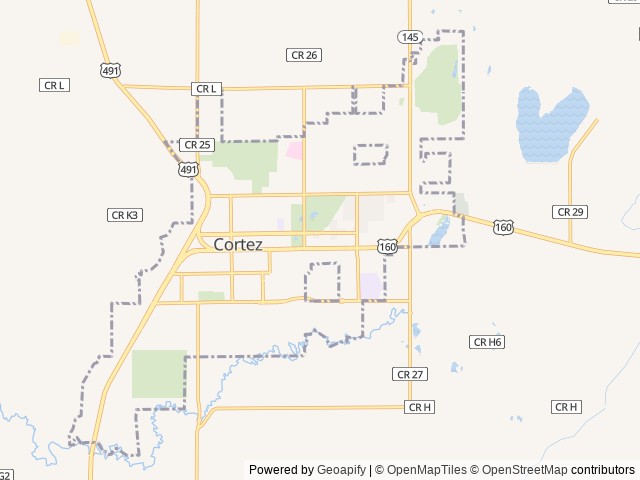 Map of Sundance RV Park location at Cortez, CO, United States