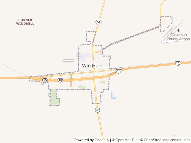 Map of Wild West RV Park location at Van Horn, TX, United States
