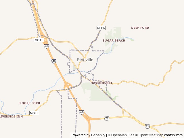 Map of Big Elk Floats and Camping LLC location at Pineville, MO, United States
