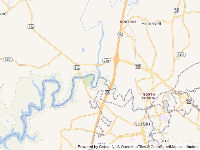 Map of Corbin / Laurel Lake KOA Journey location at Corbin, KY, United States