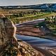 A scenic view of the Little Missouri River winding through the Badlands as seen from the Wind Canyon Trail