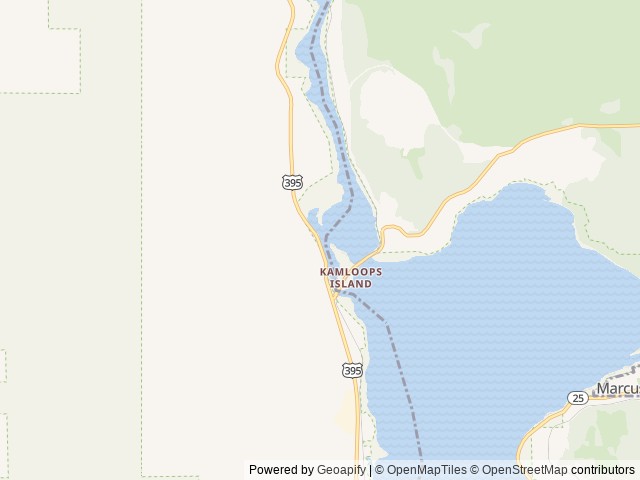 Map of Kamloops Island Campground location at Kettle Falls, WA, United States