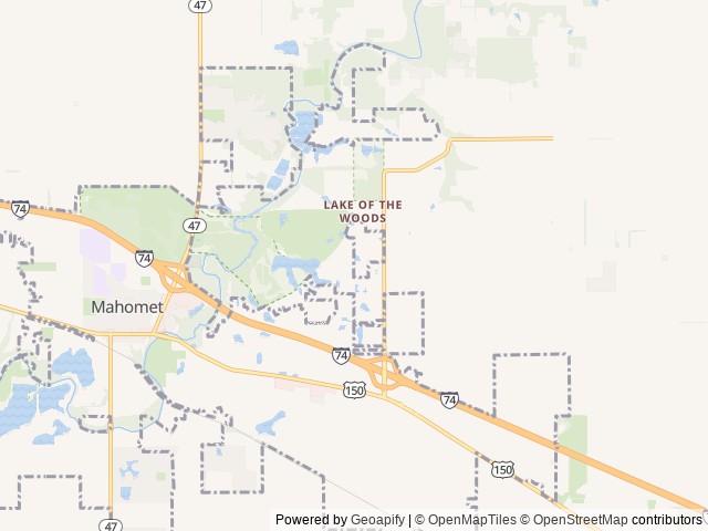 Map of Tin Cup RV Park location at Mahomet, IL, United States