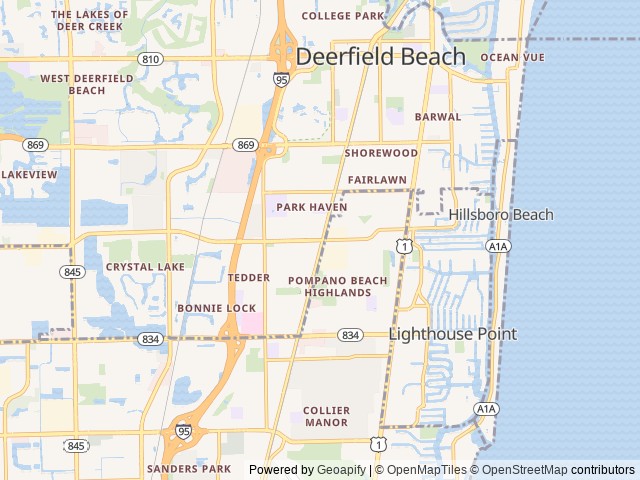Map of Highland Woods RV Resort location at Pompano Beach, FL, United States