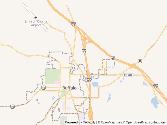 Map of Indian Campground & RV Park location at Buffalo, WY, United States